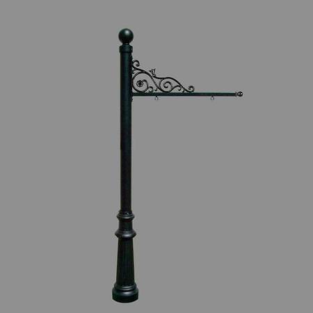 QUALARC Sign System w/Ball Finial & Fluted Base, Black color REPST-804-BL
